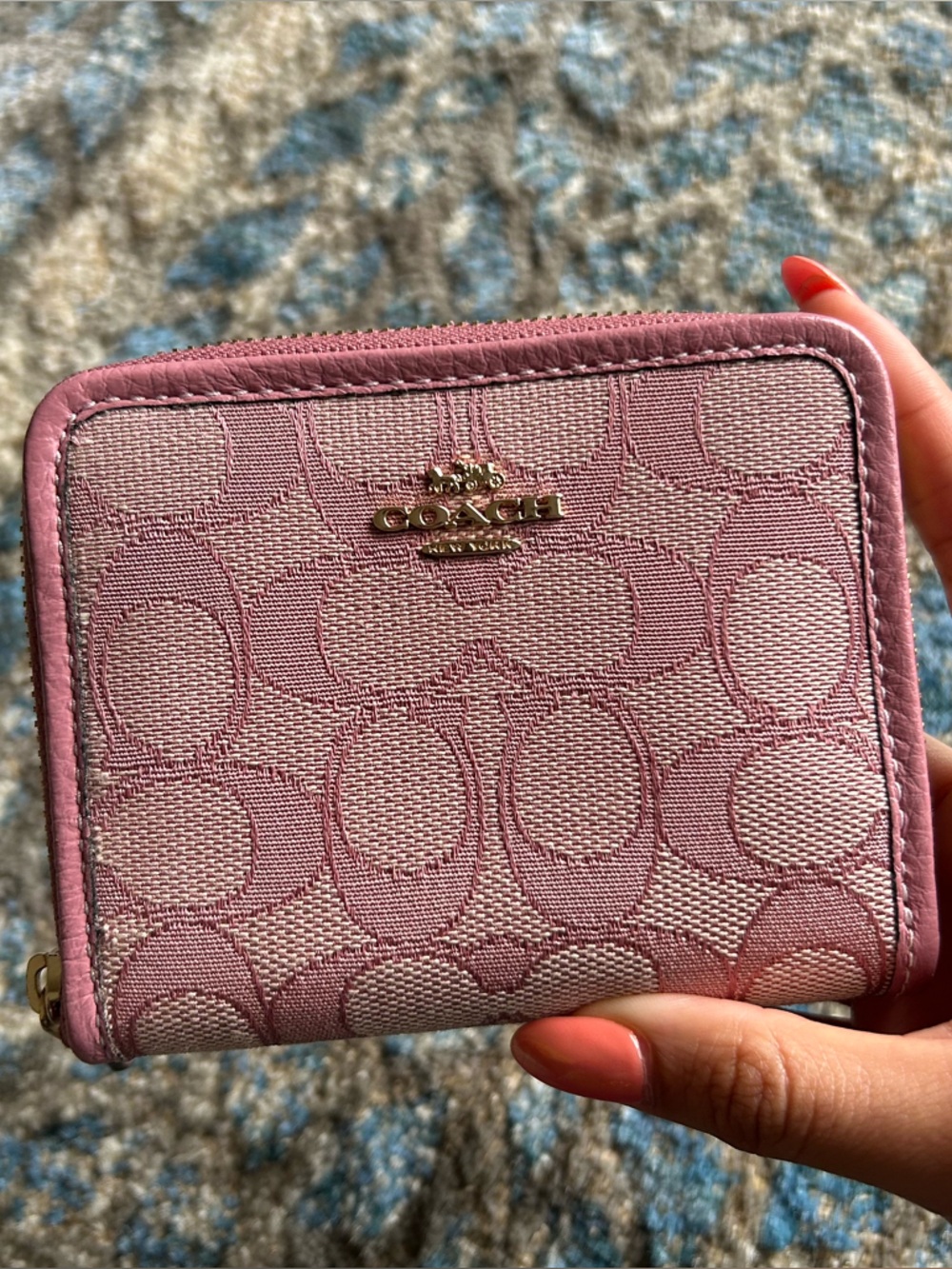 Coach Pink Zip Around Wallet in Signature Jacquard